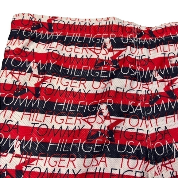 Tommy Hilfiger swim trunks M spell out 5.5” inseam stars stripes red white blue. - Picture 5 of 7
